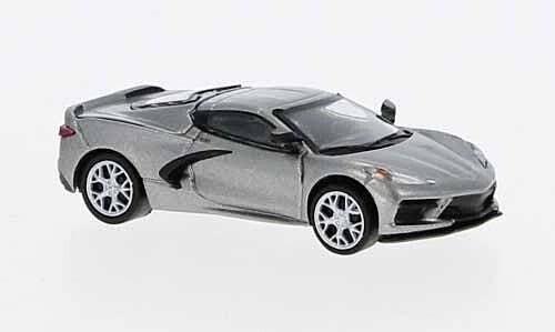Brekina HO PCX870674 2020 Chevrolet Corvette (C8) Stingray, Assembled, Metallic Silver, Black