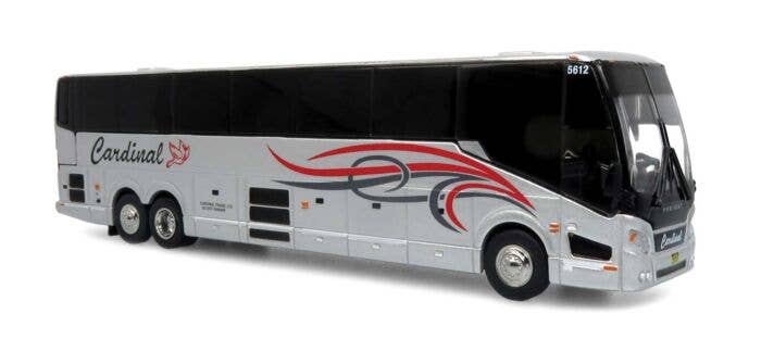 Iconic Replicas HO 870475 2022 Prevost H3-45 Coach, Assembled, Cardinal Transportation (white, black, gray, red)