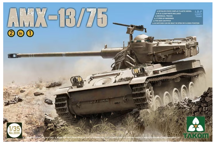 Takom Models - 2036 1:35 IDF Light Tank AMX-13/75 2 in 1