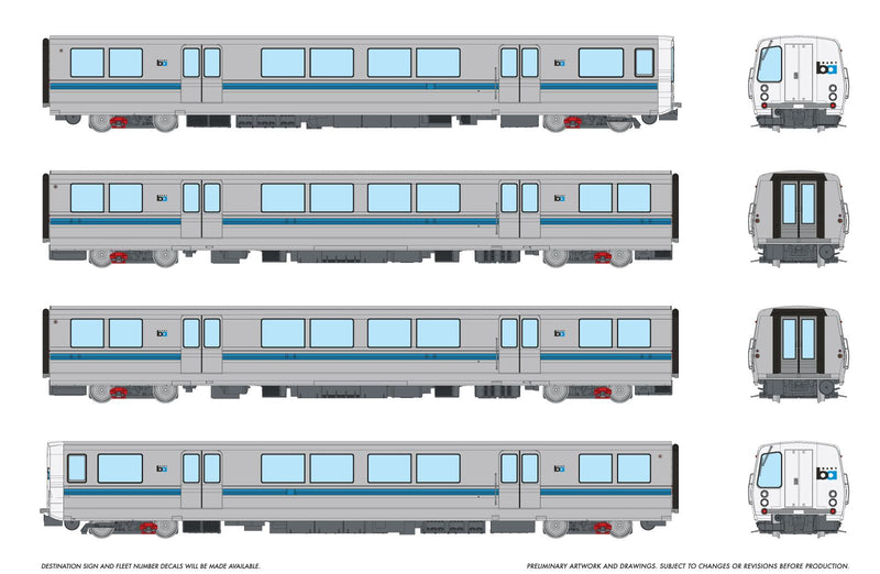 PREORDER Rapido HO 204506 BART C-B-B-C Car Transit Set, Bay Area Rapid Transit (4-Pack) (DCC & Sound Equipped)