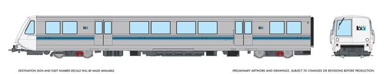 PREORDER Rapido HO 204012 BART A End Transit Car with Display Case, Bay Area Rapid Transit