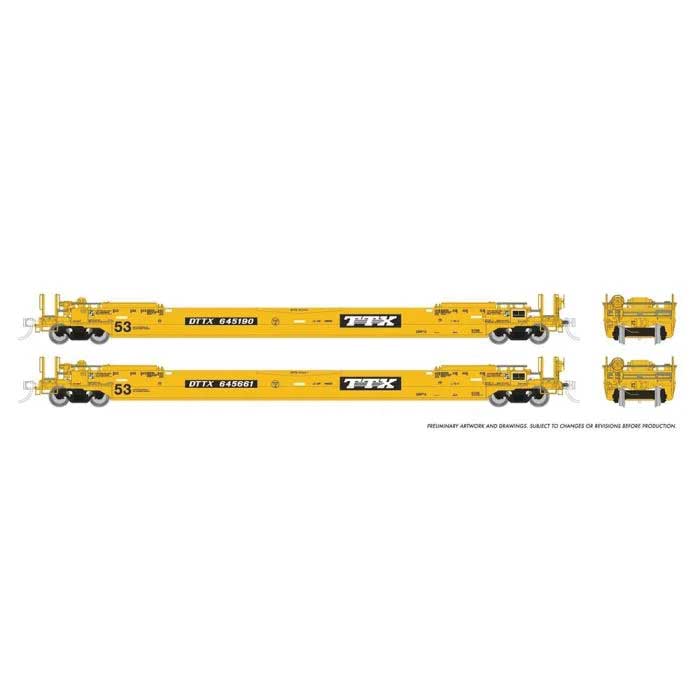 PREORDER Rapido 401062 HO Gunderson 53' Husky Stack Well Car 6-Pack - Ready to Run -- TTX (As-Delivered, yellow, black)