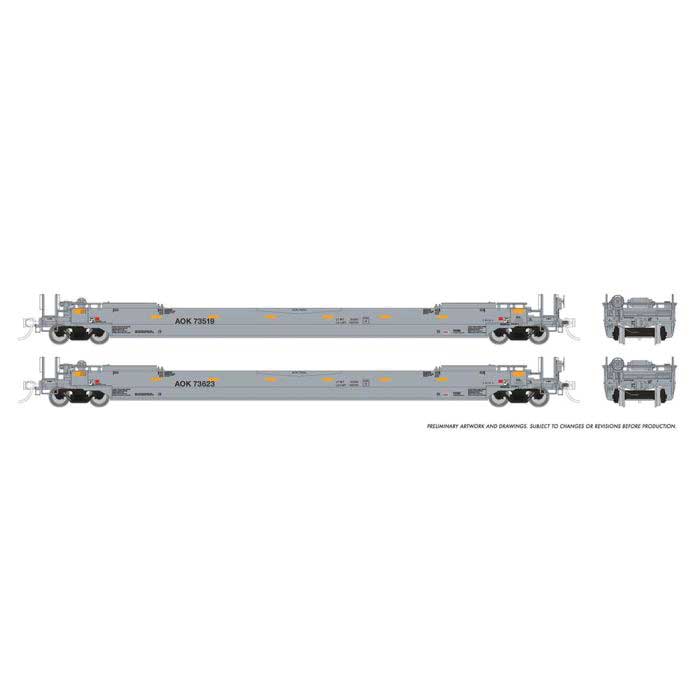 Rapido 401056 HO Gunderson 53' Husky Stack Well Car 3-Pack - Ready to Run -- Arkansas-Oklahoma AOK (gray)