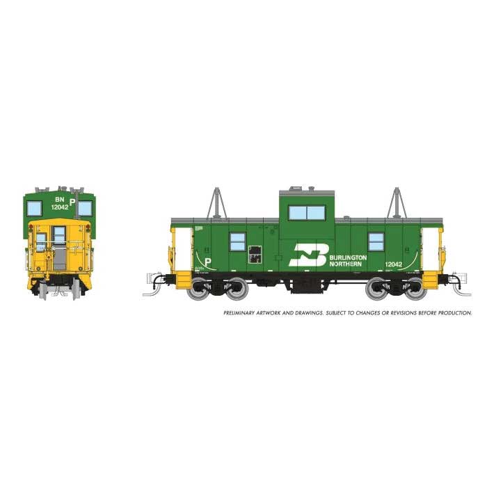 Rapido 510024 N Angus Shops Wide Vision Caboose with Lights - Ready to Run -- Burlington Northern