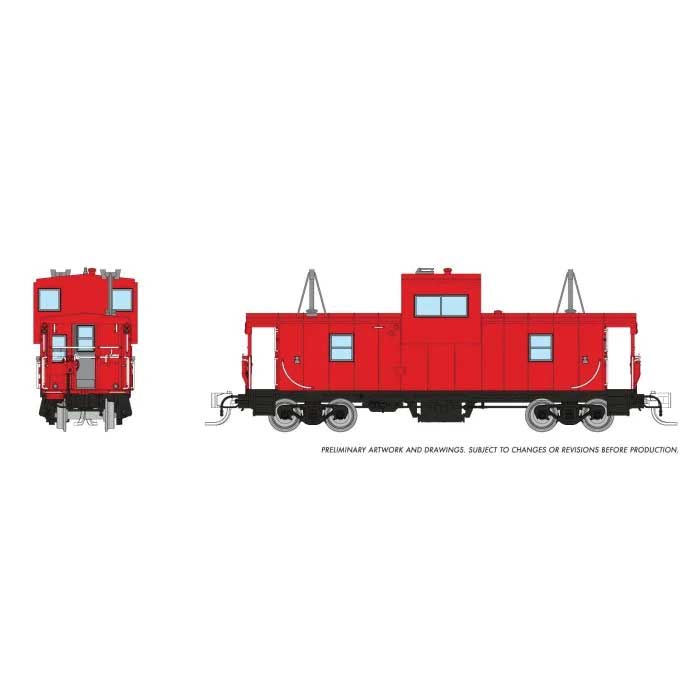 Rapido 510099 N Angus Shops Wide Vision Caboose with Lights - Ready to Run -- Painted, Unlettered (red)
