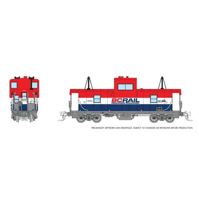 Rapido 510013 N Angus Shops Wide Vision Caboose with Lights - Ready to Run -- BC Rail