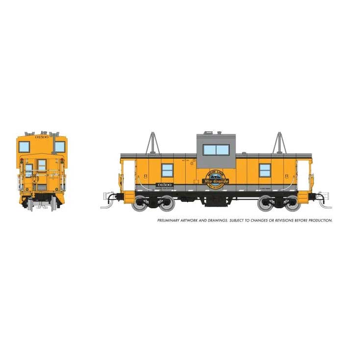 Rapido 510035 N Angus Shops Wide Vision Caboose with Lights - Ready to Run -- Denver & Rio Grande Western