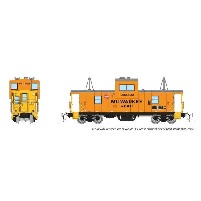 Rapido 510032 N Angus Shops Wide Vision Caboose with Lights - Ready to Run -- Milwaukee Road