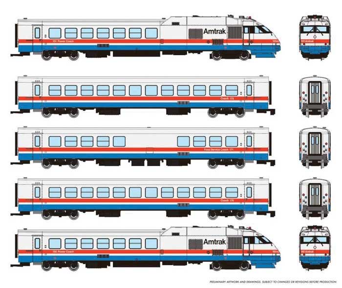 Rapido 525502 N Rohr RTL Turboliner 5-Unit Set - ESU LokSound and DCC -- Amtrak Set