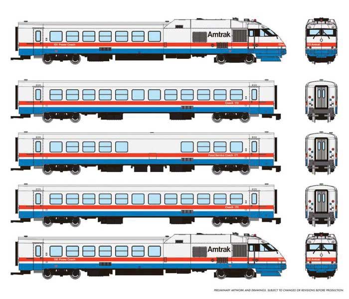 Rapido 525501 N Rohr RTL Turboliner 5-Unit Set - ESU LokSound and DCC -- Amtrak Set