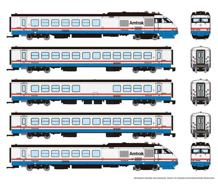 Rapido 525503 N Rohr RTL Turboliner 5-Unit Set - ESU LokSound and DCC -- Amtrak Set