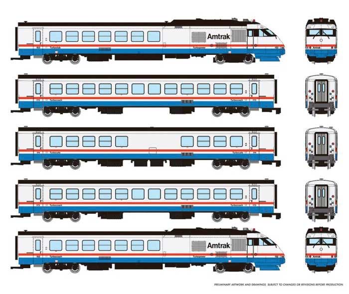 Rapido 525504 N Rohr RTL Turboliner 5-Unit Set - ESU LokSound and DCC -- Amtrak Set