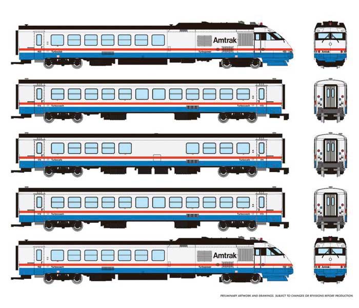 Rapido 525003 N Rohr RTL Turboliner 5-Unit Set - Standard DC -- Amtrak Set