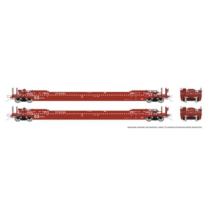 PREORDER Rapido 401058A HO Gunderson 53' Husky Stack Well Car 2-Pack - Ready to Run -- Canadian Pacific (red, white/red stripe)