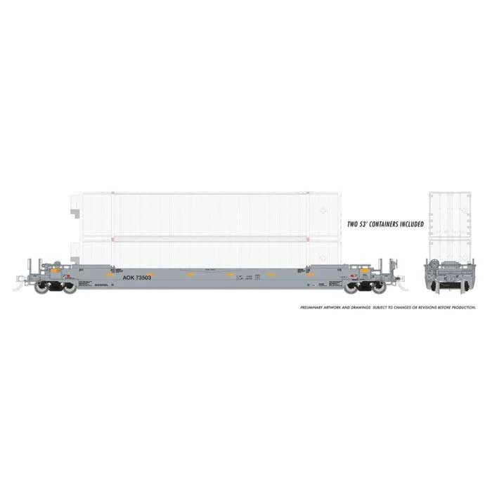 Rapido 401055A HO Gunderson 53' Husky Stack Well Car with Containers - Ready to Run -- Arkansas-Oklahoma AOK (gray)