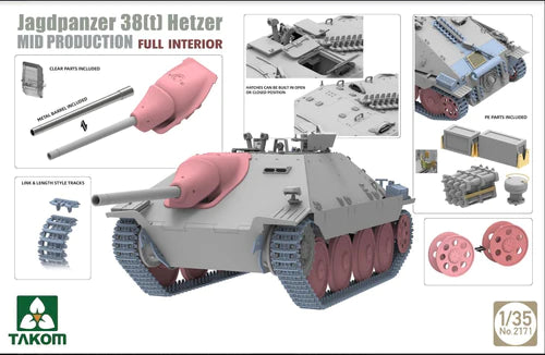 Takom Models - 2171 - 1:35 -Jagdpanzer 38(t) Hetzer MID PRODUCTION w/ Full Interior