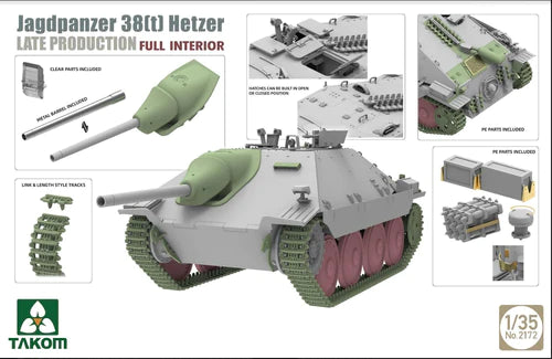 Takom Models - 2172 - 1:35 -Jagdpanzer 38(t) Hetzer LATE PRODUCTION w/ Full Interior