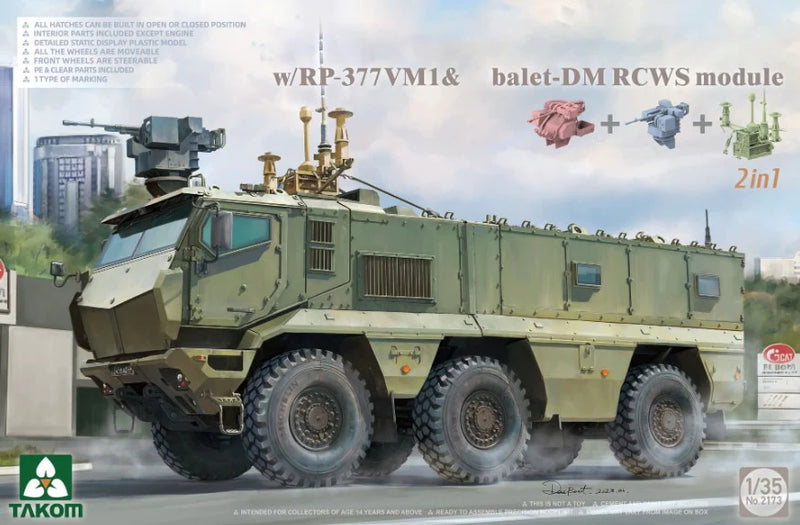 Takom Models - 2173 - 1:35 - Kamaz Typhoon-K MRAP w/RP377VM1 & Arbalet-DM RCWS Module (2 in 1) Kit