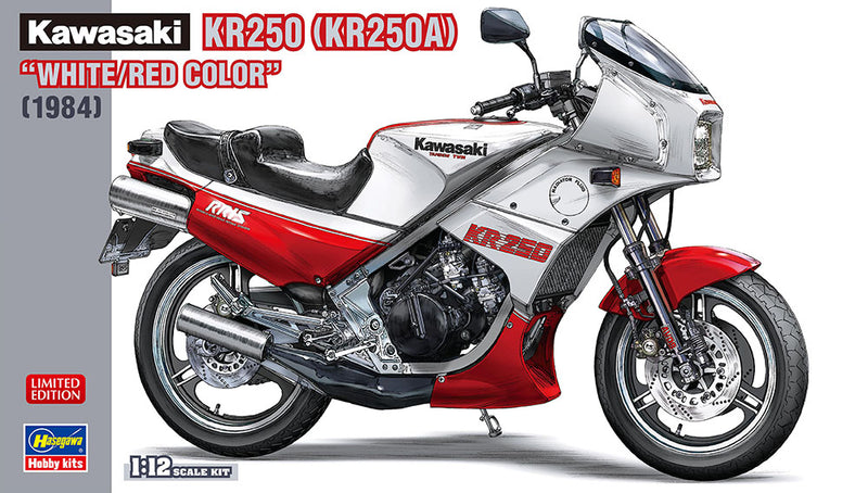 Hasegawa Models 21745  Kawasaki KR250 (KR250A) “White/Red Color” 1:12 SCALE MODEL KIT