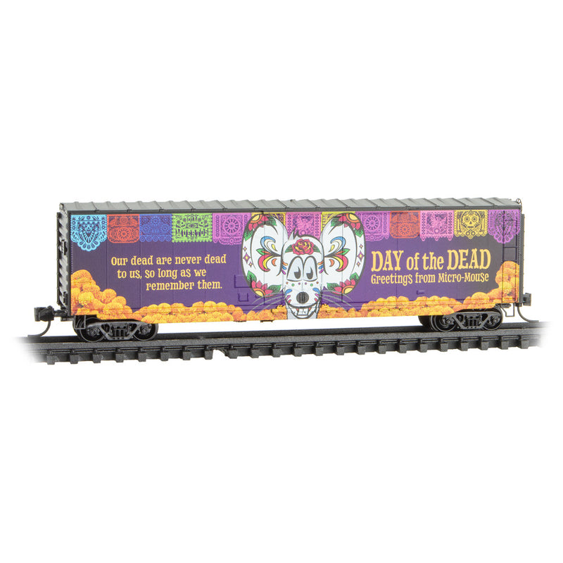 Micro-Trains 038 00 600 50' Standard Box Car, Plug Door, w/o Roofwalk, Micro-Mouse Day of the Dead, N Scale