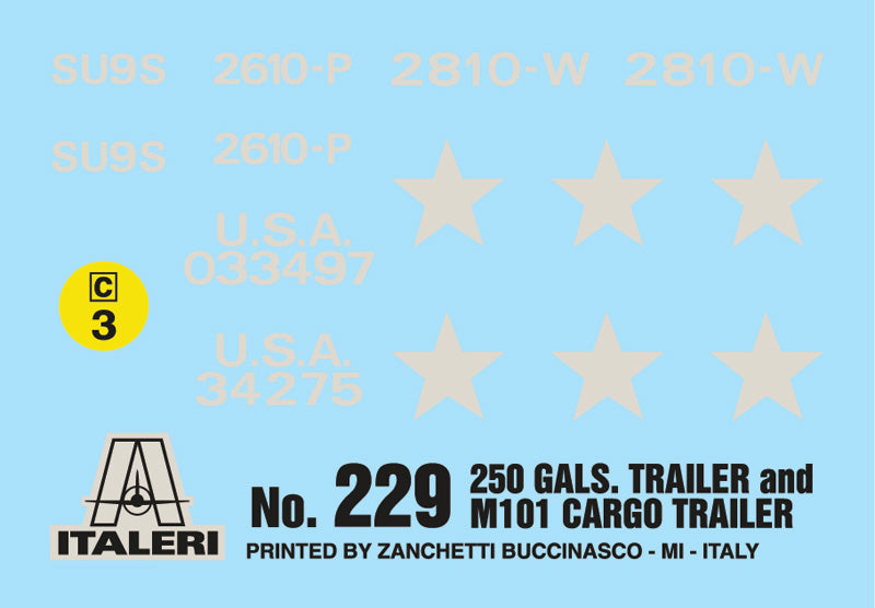 Italeri 229 250 gal.s Tank Trailer - M101 Cargo Trailer 1:35