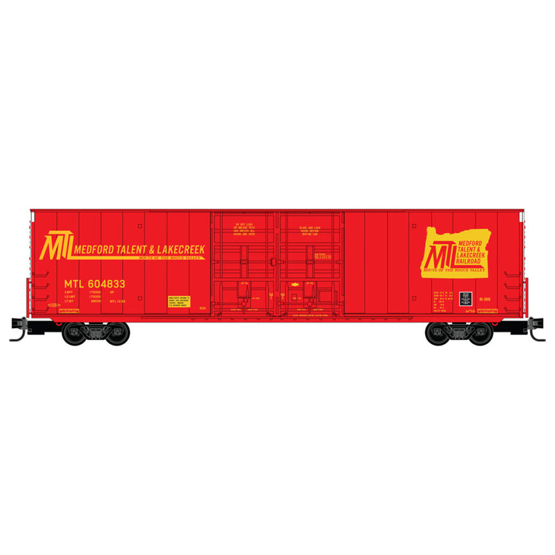 Micro-Trains 102 00 250 60' Box Car, Excess Height, Double Plug Doors, Rivet Side, Medford Talent & Lakecreek