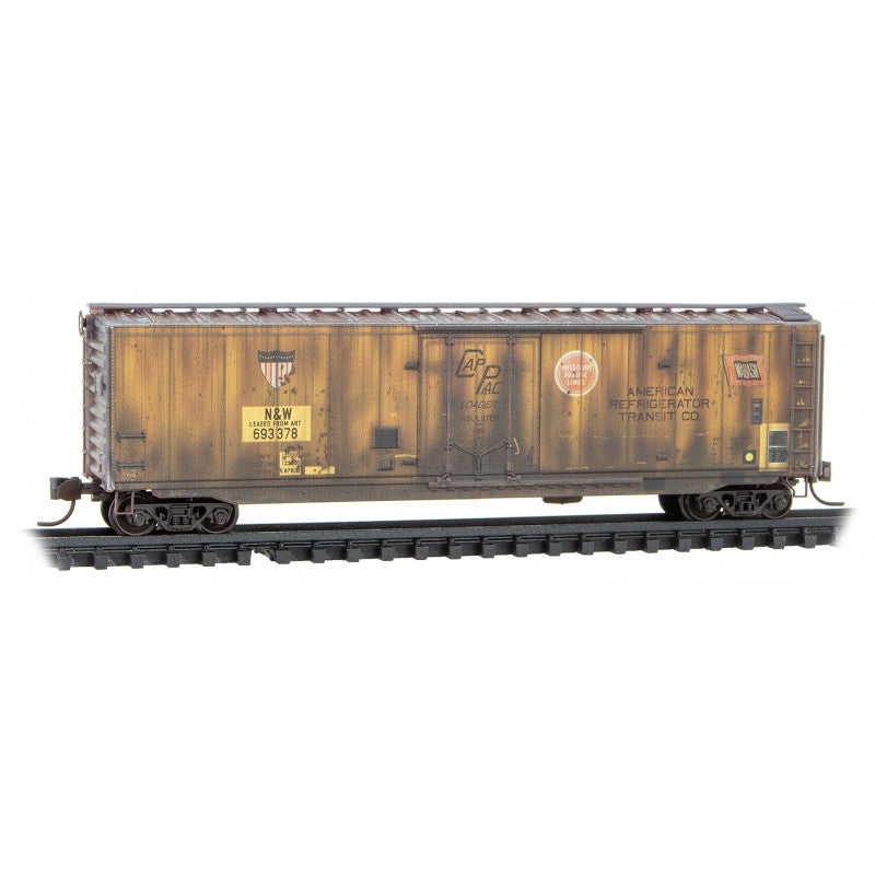 Micro Trains Line #032 44 590 50' Plug-Door Boxcar - Ready to Run -- Norfolk & Western #693378 (Weathered, yellow, ART, NS Family Tree 2), N Scale