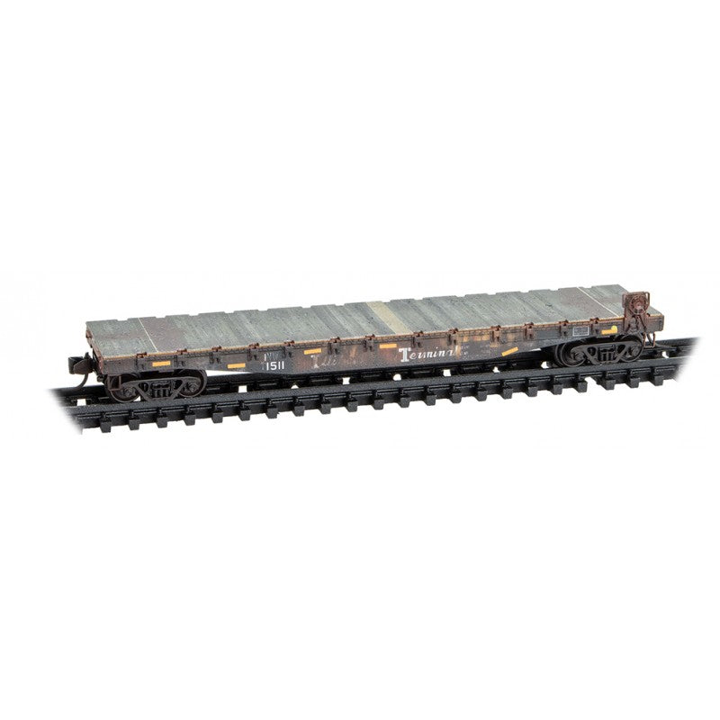 Micro Trains Line #045 44 660 50' Fishbelly-Side Flatcar with Side-Mount Brake Wheel - Ready to Run -- Illinois Terminal #1511 (Weathered, Boxcar Red, NS Family Tree #3), N Scale