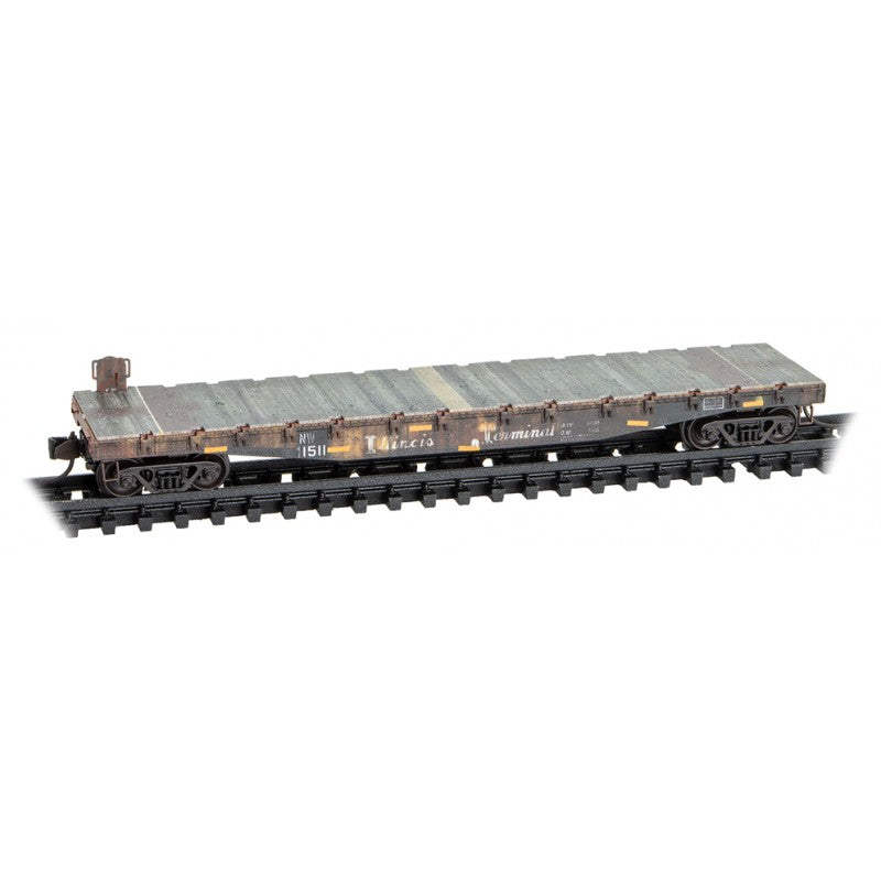 Micro Trains Line #045 44 660 50' Fishbelly-Side Flatcar with Side-Mount Brake Wheel - Ready to Run -- Illinois Terminal #1511 (Weathered, Boxcar Red, NS Family Tree #3), N Scale