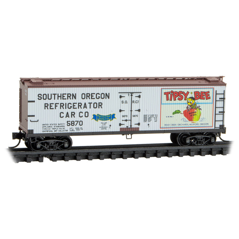 Micro-Trains 049 00 941 40' Double-Sheathed Wood Reefer, w/ Vertical Brake Wheel, Tipsy Bee