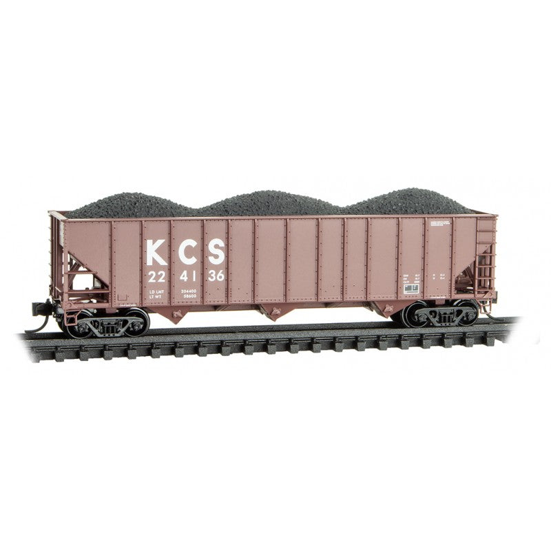Micro Trains Line #108 00 550 100-Ton 3-Bay Ribside Open Hopper w/Coal Load - Ready to Run -- Kansas City Southern #224136 (Boxcar Red), N Scale