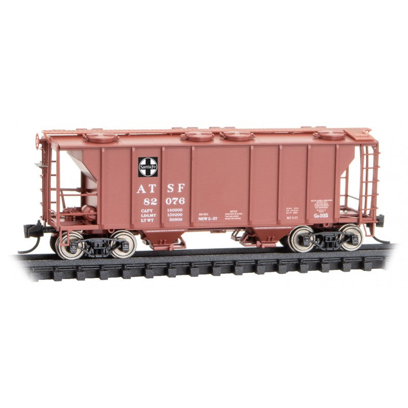 Micro Trains Line #095 00 051 PS-2 2-Bay Covered Hopper - Ready to Run -- Santa Fe #82076 (Class GA-105, Boxcar Red), N Scale