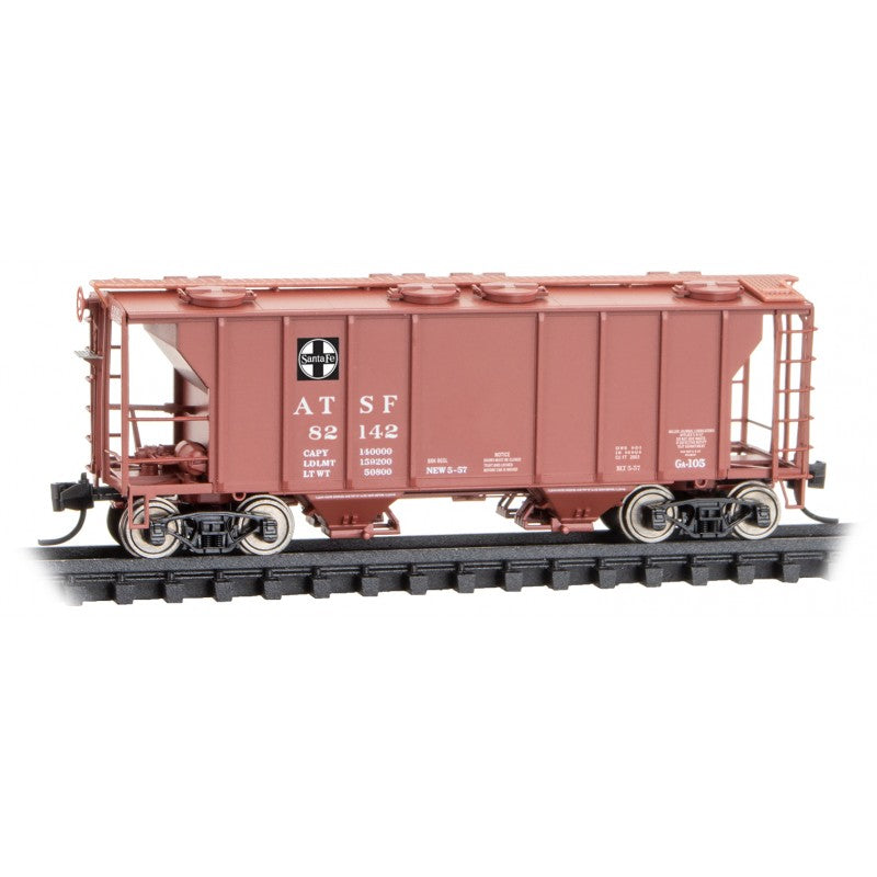 Micro Trains Line #095 00 052 PS-2 2-Bay Covered Hopper - Ready to Run -- Santa Fe #82142 (Class GA-105, Boxcar Red), N Scale