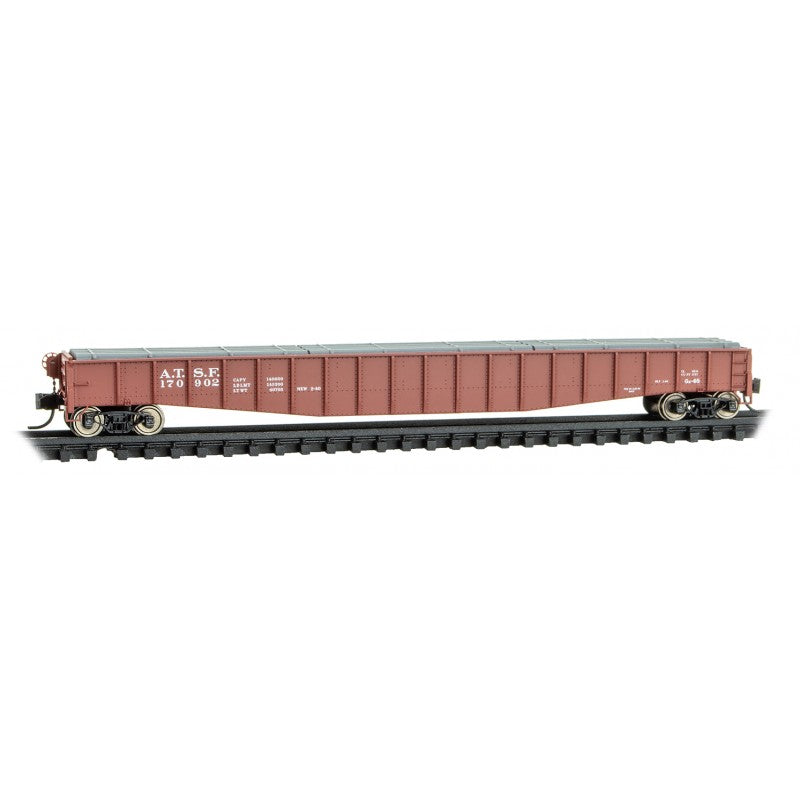 Micro Trains Line #107 00 011 65' Mill Gondola with Drop Ends & Pipe Load - Ready to Run -- Santa Fe #170902 (Class GA-48, Boxcar Red), N Scale