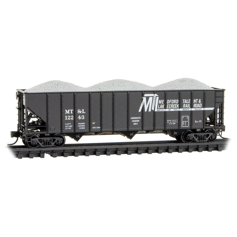 Micro-Trains 108 00 570 100-Ton 3-Bay Open Hopper, Rib Sides, w/ Coal Load, Medford, Talent & Lakecreek