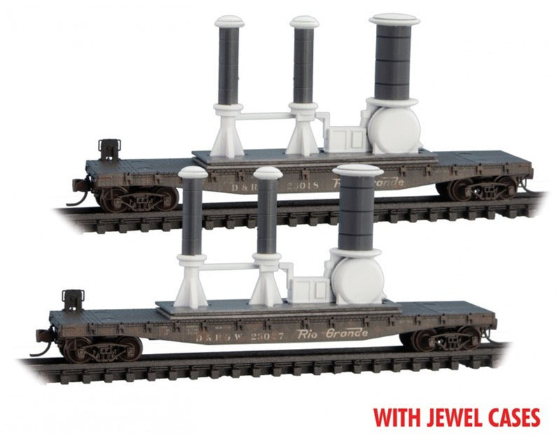 Micro-Trains 993 02 232 Fishbelly-Side Flatcar Weathered w/Power Insulator Jewel Case, Denver & Rio Grande Western, N Scale (2)