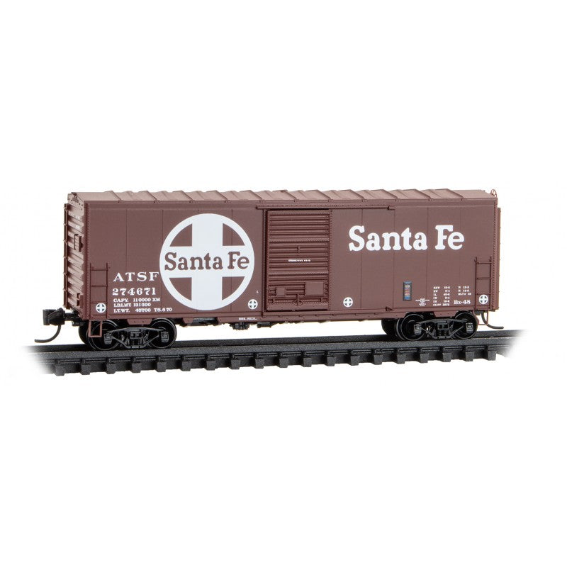 Micro Trains Line #073 00 600 	40' Single-Door Boxcar No Roofwalk - Ready to Run -- Santa Fe #274671 (Boxcar Red, white, Large Logo & Roadname), N Scale
