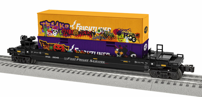 Lionel O 2328340 Graffiti Maxi Stack Well Car with Container Load, Halloween