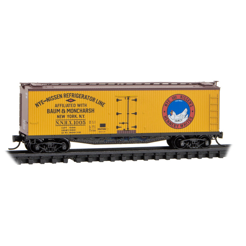 Micro-Trains 049 00 980 40' Double-Sheathed Wood Reefer, w/ Vertical Brake Wheel, Nye & Nissen's