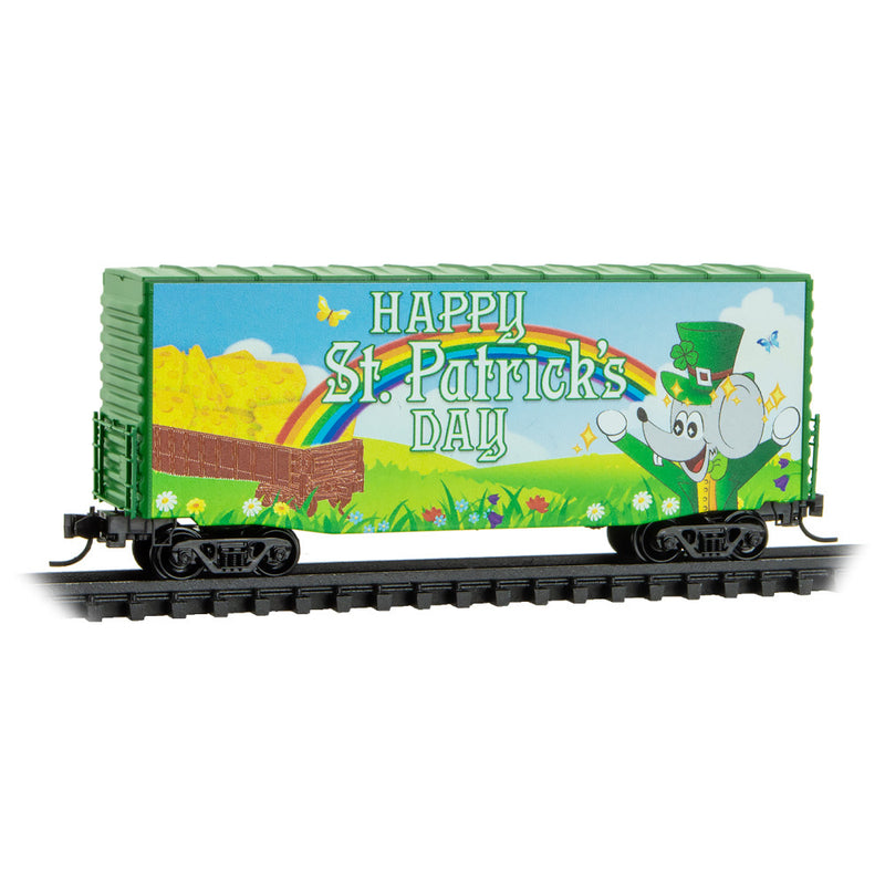 Micro-Trains 101 00 895 40' Hy-Cube Box Car, Single Door, Micro-Mouse St. Patrick's Day