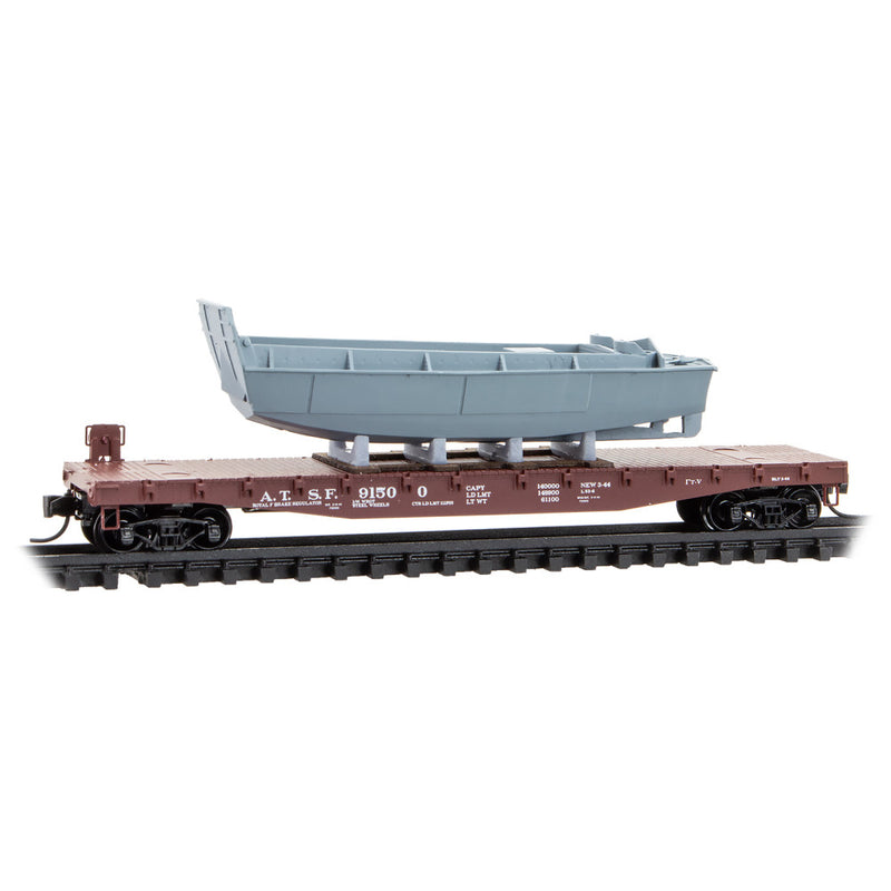 Micro-Trains 045 00 750 50' Flat Car, Fishbelly Side, w/ Side Mount Brake Wheel, ATSF