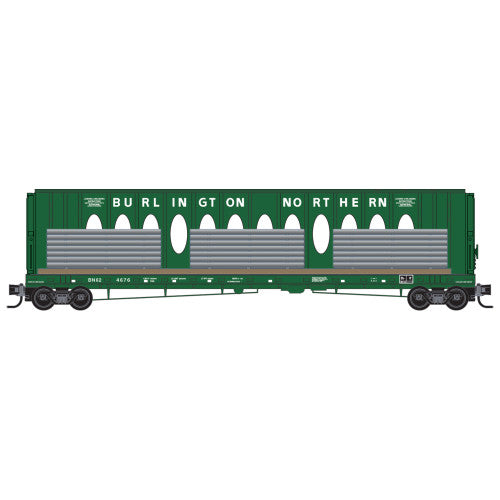 Micro-Trains N 983 02 261 60' Centerbeam & 2 61'8" Bulkhead Flatcars with Ingot Load, Burlington Northern