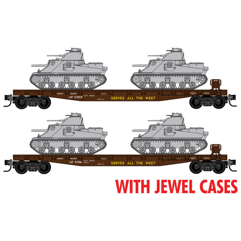 PREORDER Micro-Trains N 983 02 263 50' Fishbelly-Side Flatcar with M3 Lee Tank Load Kit 2-Pack, Union Pacific