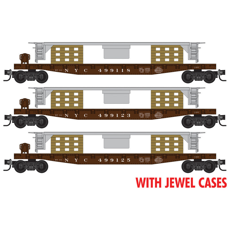 PREORDER Micro-Trains N 983 02 267 50' Flat Cars New York Central with SW9 Frames 3-Pack | 70.51