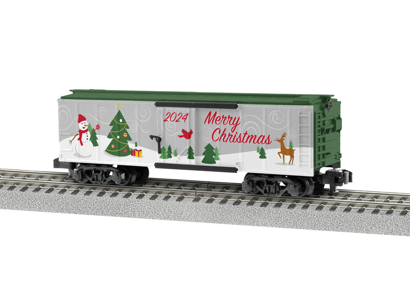 PREORDER Lionel 2419010 S Boxcar - Ready to Run - American Flyer(R) - Christmas 2024 (gray, white, green, red)