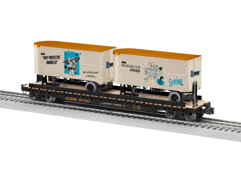 Lionel O 2426700 PS-4 50' Flatcar with 2 20' Piggyback Trailers, 3-Rail, ACME Looney Tunes