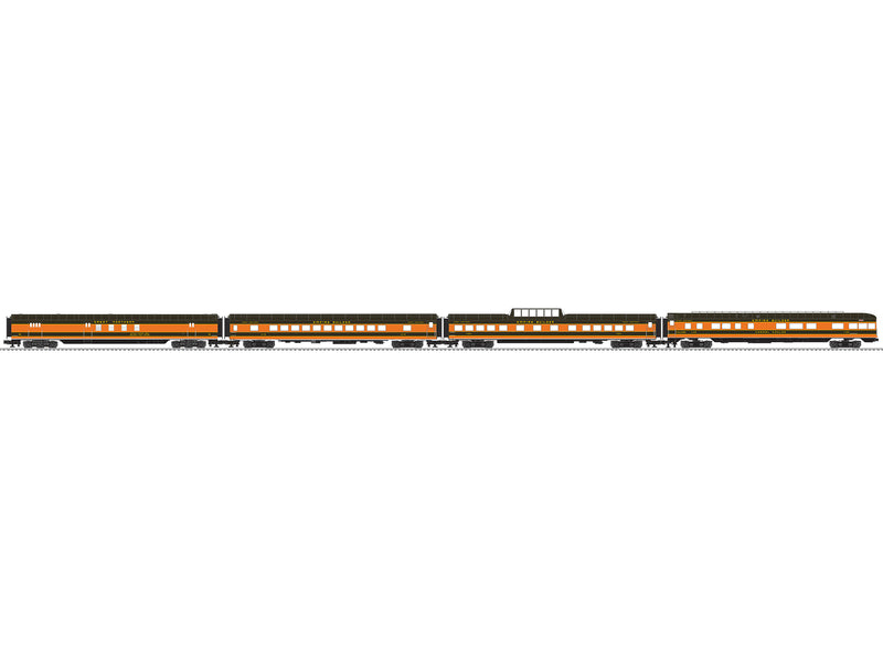 PREORDER Lionel 2427080 O 21" Smooth-Side RPO, Coach, Dome, Observation 4-Car Set - 3-Rail - Ready t - Great Northern (Empire Builder. Omaha Orange, Pullman Green, yellow)