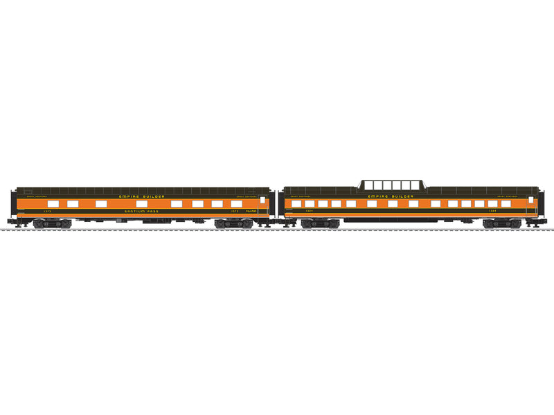 PREORDER Lionel 2427090 O 21" Smooth-Side Dome, Sleeper 2-Car Set - 3-Rail - Ready to Run - Great Northern (Empire Builder. Omaha Orange, Pullman Green, yellow)