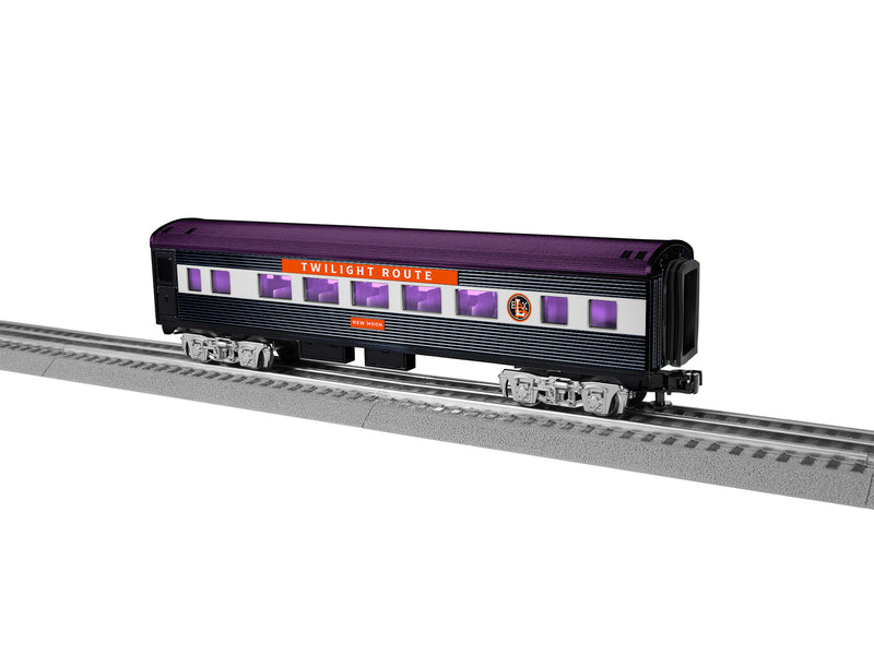 PREORDER Lionel 2427930 O Streamlined Coach - 3-Rail - Ready to Run - Twilight Route "New Moon" (Halloween, black, orange, purple)