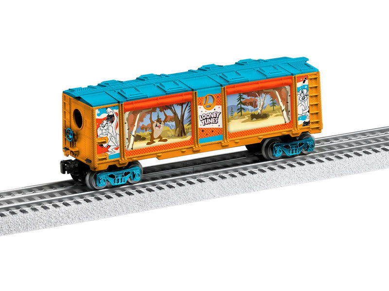 PREORDER Lionel 2428010 O Lenticular Boxcar - 3-Rail - Ready to Run - Looney Tunes Tazmanian Devil (orange, blue, red)